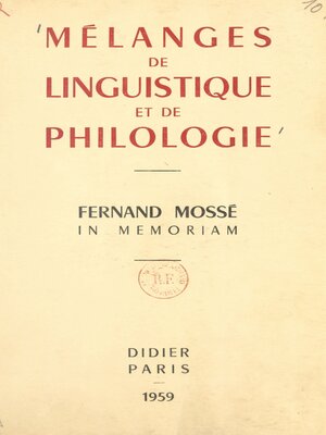 cover image of Mélanges de linguistique et de philologie